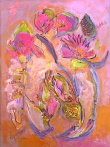 Różowy, kwiatowy, abstrakcyjny wzór autorstwa Dorothy Fagan