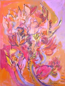 Żywe, abstrakcyjne kwiaty autorstwa Dorothy Fagan