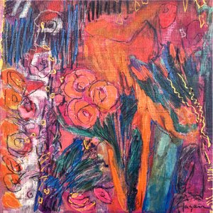 Żywe, abstrakcyjne kwiaty autorstwa Dorothy Fagan