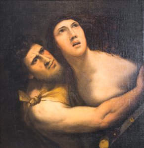 Satyr i nimfa (olej na płótnie) autorstwa Dosso (after) Dossi
