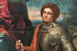 Madonna z Dzieciątkiem Jezus oraz św. Sebastian i św. Jerzy, fragment 2384616 autorstwa Dosso Dossi