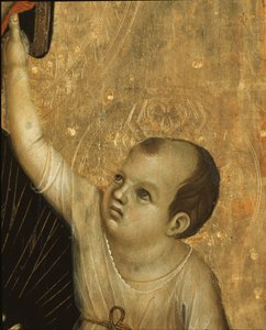 Crevole Madonna: Detal dziecka - tempera i złoto na panelu autorstwa Duccio di Buoninsegna