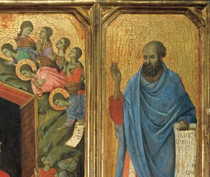 Fragment panelu Predella, Ołtarz z Maesta di Siena. (olej na pokładzie). autorstwa Duccio di Buoninsegna