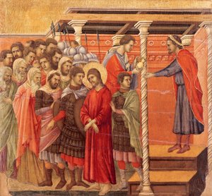 Piłat myjący ręce, fragment Epizody z Męki i Zmartwychwstania Chrystusa, odwrócona powierzchnia Maesty Ołtarza Duccio w katedrze w Sienie