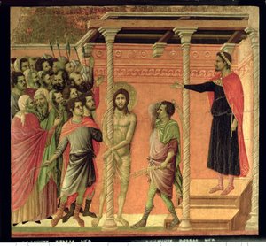 Biczowanie, z ołtarza Maesta, ok. 1308-11 (tempera na panelu0 autorstwa Duccio di Buoninsegna