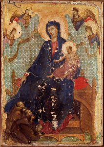 Madonna franciszkanów lub „Madonna rodzi dziecko z mnichami franciszkańskimi i aniołami”” Detrempe na drewnie Duccio di Buoninsegna (1255-1318/9) 1300 wym. 23,5x16 cm Siena, Pinacoteca nazionale autorstwa Duccio di Buoninsegna