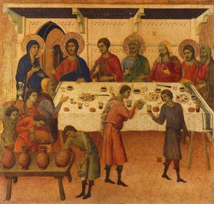Wesele w Kanie Galilejskiej, detal kafla z Epizodów Męki i Zmartwychwstania Chrystusa, rewers ołtarza Maesta