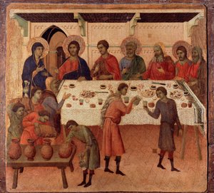 Ślub w Kanie. Tył ołtarza (tempera i złoto na drewnie) autorstwa Duccio di Buoninsegna
