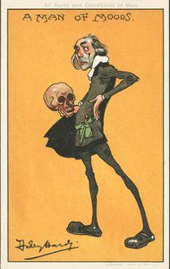 Człowiek nastrojów: postać Szekspira, Hamlet, z czaszką Yoricka (kolor lito)