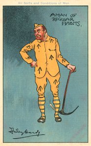 Zbrodnia i kara: więzień trzymający kilof (chromolitho) autorstwa Dudley Hardy