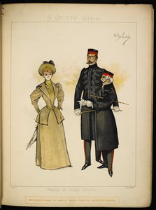 Jedna z dziewcząt Gaiety i dwóch oficerów Straży Życia. autorstwa Dudley Hardy