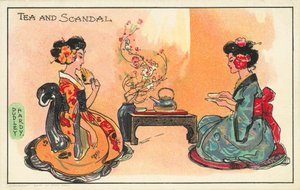 Herbata i skandal: dwie Japonki pijące herbatę (kolor lito)