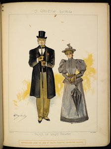 Dwie postacie. Dżentelmen i dama, prawdopodobnie Lady Grey. autorstwa Dudley Hardy