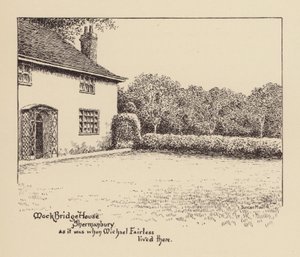 Sussex: Mock Bridge House, Shermanbury, tak jak wyglądał, gdy mieszkał w nim Michael Fairless (litografia) autorstwa Duncan Moul