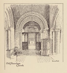 Sussex: Kościół Old Shoreham (litografia) autorstwa Duncan Moul