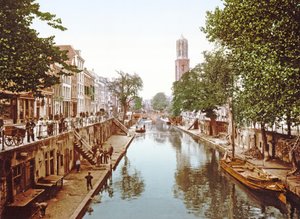 Widok z widokiem na Oudegracht w Utrechcie, 1890-1900