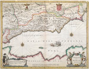 XVII-wieczna mapa regionów Granady i Murcji w Hiszpanii autorstwa Dutch School