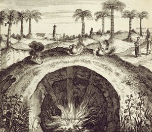 Olbrzymia podziemna kuchenka parowa z Chin Ilustrowana przez Athanasius Kircher (1601-80) 1667 autorstwa Dutch School