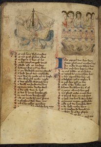 Dodać. 11575, f.65v Jonasz i wieloryb, ze Spiegel van der Menschen Behoudenisse (tłumaczenie Zwierciadła ludzkiego zbawienia) (wellum) autorstwa Dutch School