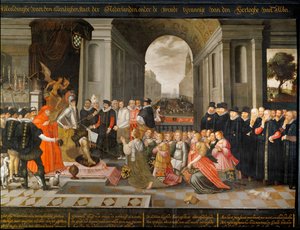 Alegoria na temat rządów terroru księcia Alby podczas holenderskiej wojny o niepodległość autorstwa Dutch School