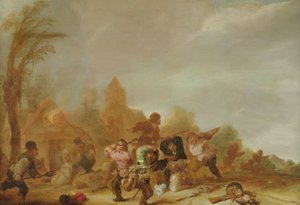 Bójka między żołnierzami a chłopami autorstwa Dutch School