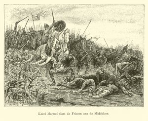 Charles Martel walczy z Fryzami na Middelzee autorstwa Dutch School