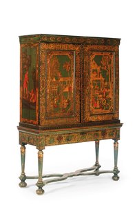 Szafka kolekcjonerska na stojaku, ok. 1700-30 (pozłacany i zielony Japanning) (patrz również 780666-7) autorstwa Dutch School
