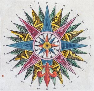 Compass Rose, z Atlasu Blaue, opublikowanego w Amsterdamie, 1697