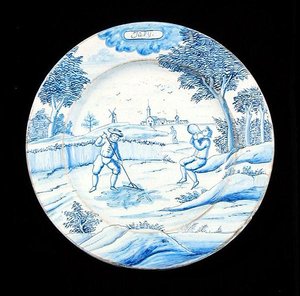 Tabliczka Delftware przedstawiająca miesiąc lipiec (ceramika glazurowana cyną) autorstwa Dutch School