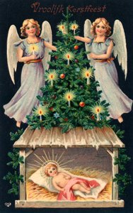 Holenderska kartka świąteczna (kolorowa litografia) autorstwa Dutch School