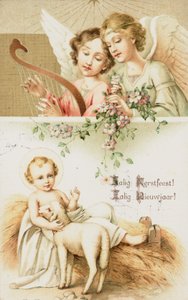 Holenderska kartka świąteczna (kolorowa litografia) autorstwa Dutch School