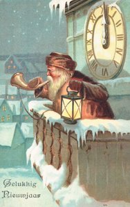 Holenderska kartka noworoczna (kolorowa litografia) autorstwa Dutch School