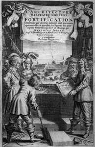 Frontyspis do LArchitecture Militaire Moderne ou Fortyfikacji Matthiasa Dogena, ryt. Theodor Matham (ok. 1606-76), wyd. Chez Louis Elzevier, Amsterdam, 1648 autorstwa Dutch School