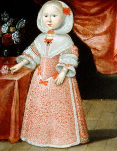 Dziewczynka trzymająca różowo-biały kwiat, ok. 1640 (olej na miedzi) autorstwa Dutch School