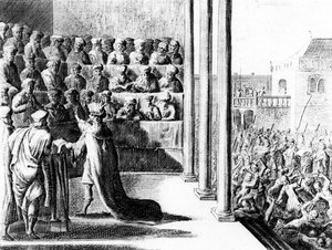 Herod Wielki oskarża swoich synów, Aleksandra i Arystobula, o zdradę stanu. ok.1700 autorstwa Dutch School