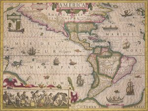 Mapa Ameryki z Atlasu Mercator, wyd. Jodocusa Hondiusa (1563-1612), Amsterdam, 1606