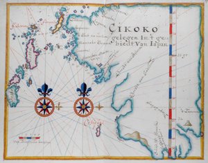 Mapa południowej części wyspy Kiusiu, Japonia (pióro i akwarela na papierze) autorstwa Dutch School