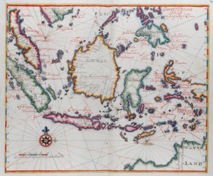 Mapa przedstawiająca Borneo, Clebes (Sulawesi), Jawę i inne indonezyjskie wyspy. autorstwa Dutch School