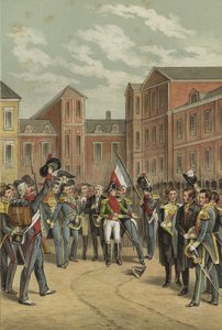 Pożegnanie Napoleona z Gwardią Cesarską na Dziedzińcu Białego Konia Pałacu Fontainebleau, 1814 autorstwa Dutch School
