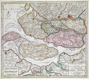 Nowa mapa południowo-zachodniej części Holandii, w tym komorników Voorne, Putten itp. [Trzydzieści sześć map Holandii] Izaak Tirion Między 1739 a 1757. autorstwa Dutch School