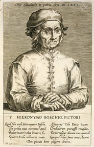 Portret Hieronima Boscha (ok.1450-1516) płyta 3 z serii portretów artystów, rytowany przez Theodora Galle (1571-1633) autorstwa Dutch School