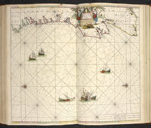 Portugalia, z „Wielkiego nowego rozszerzonego atlasu morskiego lub wodnego świata. Pokazuje z westchnieniem wszystkie morskie wybrzeża ziemi...”, Claas Jansz Vooght autorstwa Dutch School