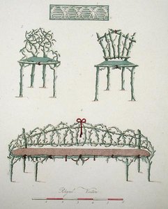 Siedzenia rustykalne, z „Magazynu klejnotów ogrodowych” G. van Laara, wydane w 1802 r. autorstwa Dutch School
