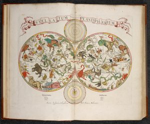 Stellatum Planisphaerium, planisfera ze znakami zodiaku