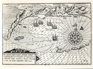 Przybycie wiceadmirała Wybrandta Van Warwijcksa Flotylli do południowo-wschodniego portu Mauritiusa we wrześniu 1598 roku autorstwa Dutch School