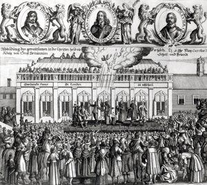 Ścięcie króla Karola I (1600-49) 1649 (rycina) (zdjęcie bw) autorstwa Dutch School