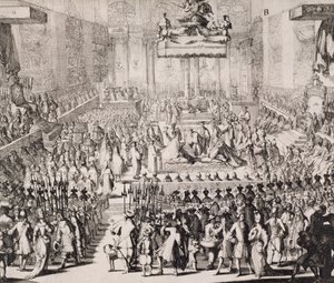 Koronacja Wilhelma Orańskiego (1650-1702) i Marii (1662-94), w Opactwie Westminsterskim, 21 kwietnia 1689 autorstwa Dutch School