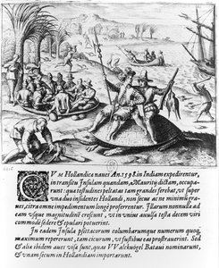 Holendrzy na Mauritiusie w 1598 roku, ryty przez de Bry autorstwa Dutch School