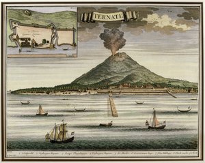 Wyspa Ternate, Moluki, Indonezja, ilustracja z Oud Nieuw Oost-Indien, 1724-26 autorstwa Dutch School