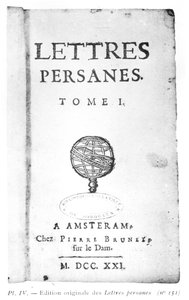 Strona tytułowa „Listów perskich” Charlesa de Montesquieu (1689-1755) 1721 autorstwa Dutch School